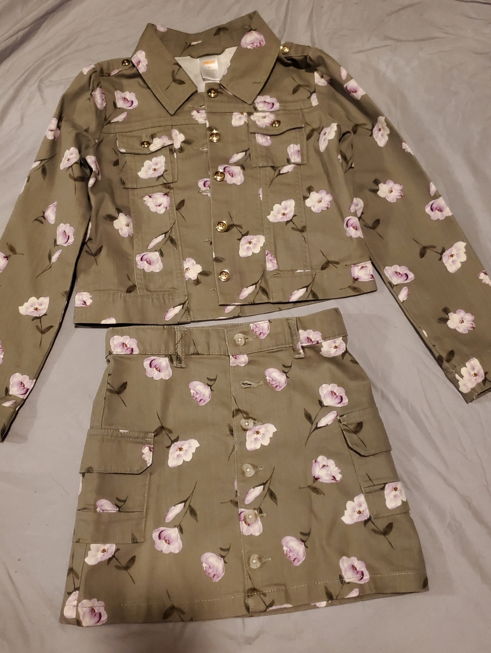 Big Girls (10) Floral Olive Two-Piece Jacket & Skirt Set